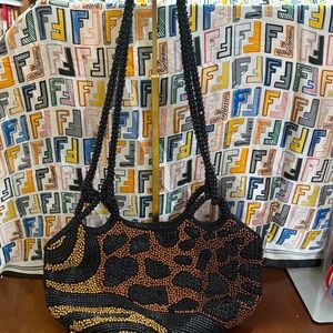 Chico's Black and Brown Beaded Shoulder Bag - callouts see pics.
